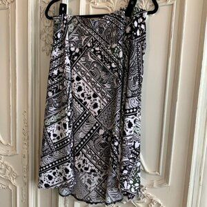 Roz & Ali Black White Green Pattern Blocking Patchwork Look Pull-On Skirt, 0X